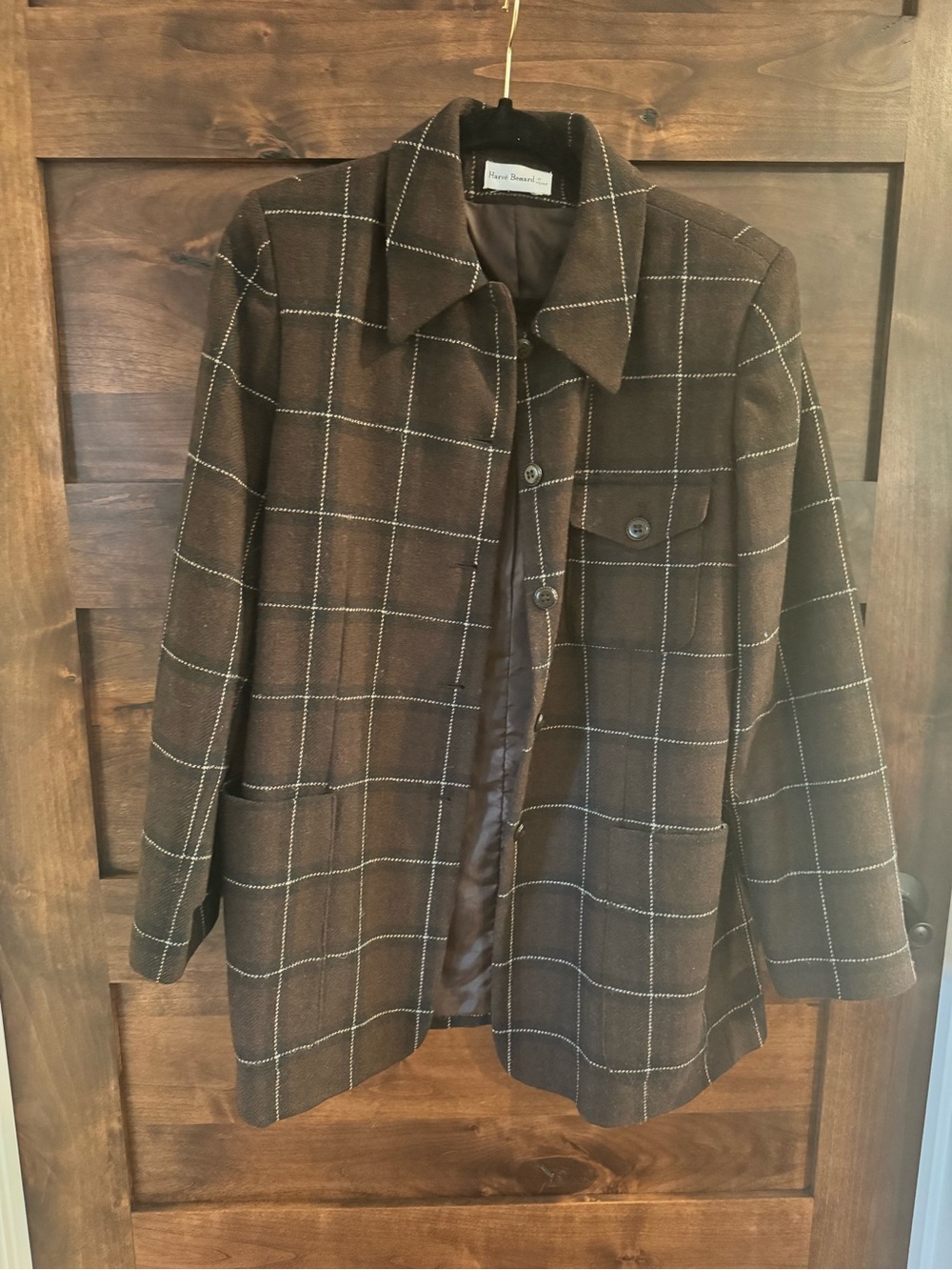 Women's Brown Windowpane Wool-Blend Blazer Jacket